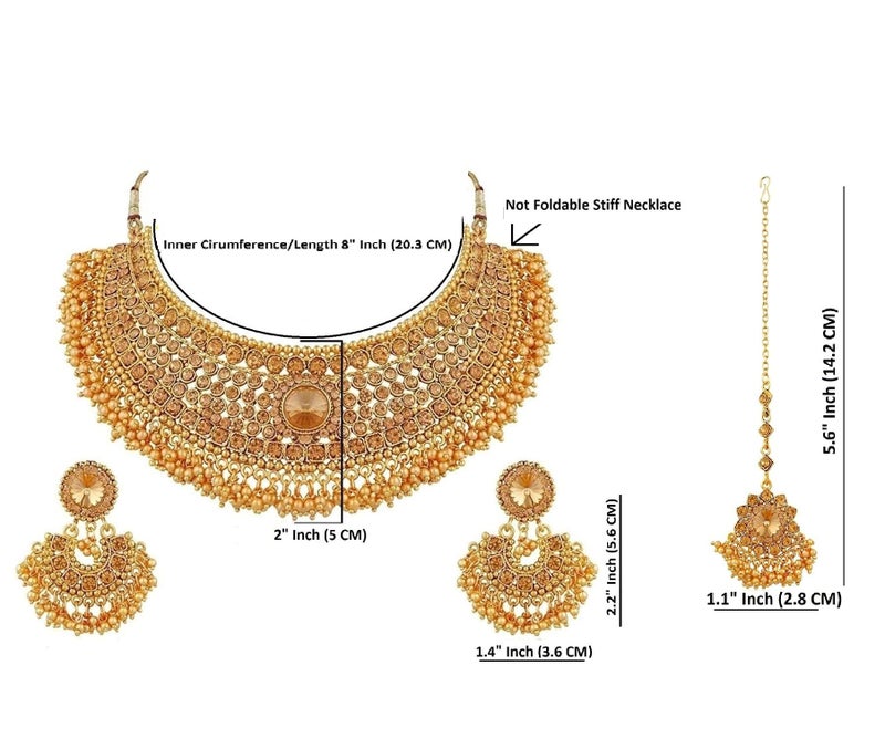 Efulgenz Indian Jewelry Sets for Women Bridal Jewelry Bollywood Traditional Crystal Faux Pearl Wedding Choker Necklace Earrings Maang Tikka Indian Wedding Jewelry - Image 4